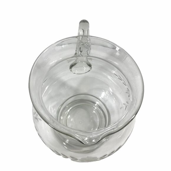 Vintage Etched Floral Pitcher‎ Clear Depression Glass 8" Tall - Picture 4 of 7